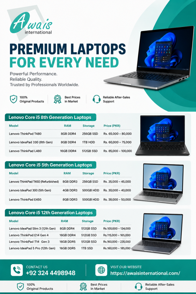 Awais International Lenovo Core i5 5th, 8th and 12th Generation Laptops