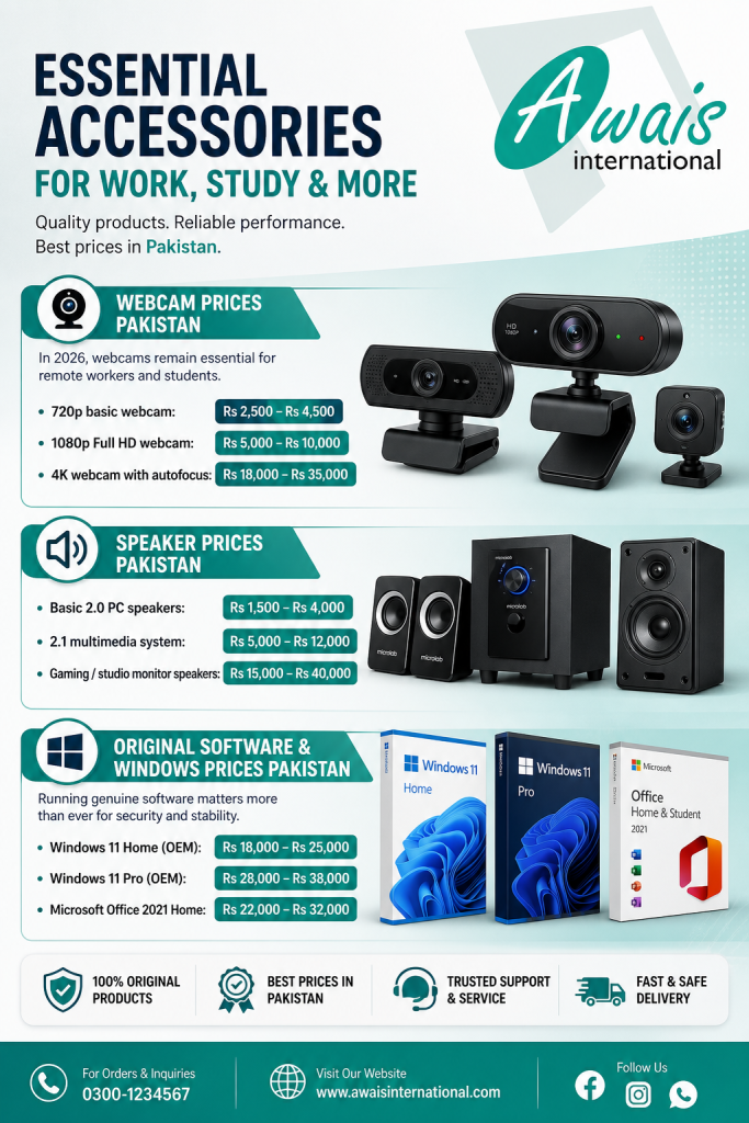 Webcam Prices Pakistan, Speaker Prices Pakistan and Original Software & Windows Prices Pakistan by Awais International